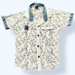 LIKE NEW Paisley Floral Kids Button Up T-Shirt with Blue Accents (3T)